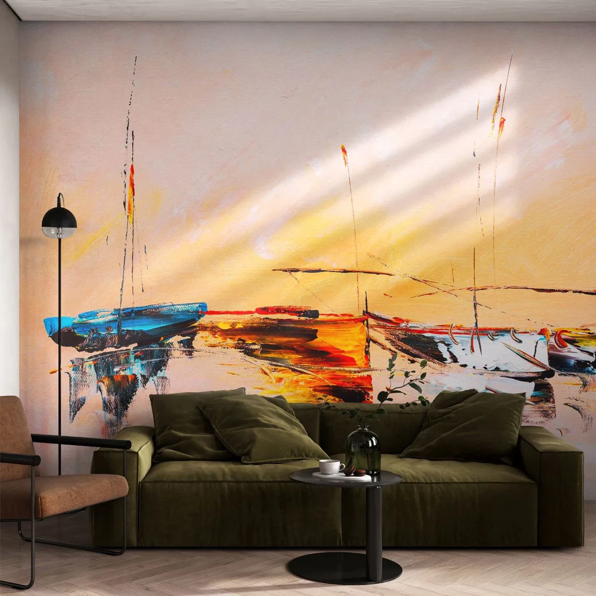 Papel de Parede Autocolante Deluxe Sticker - Noite na marina - Barcos, Veleiros, Pedaço - 500x350 cm