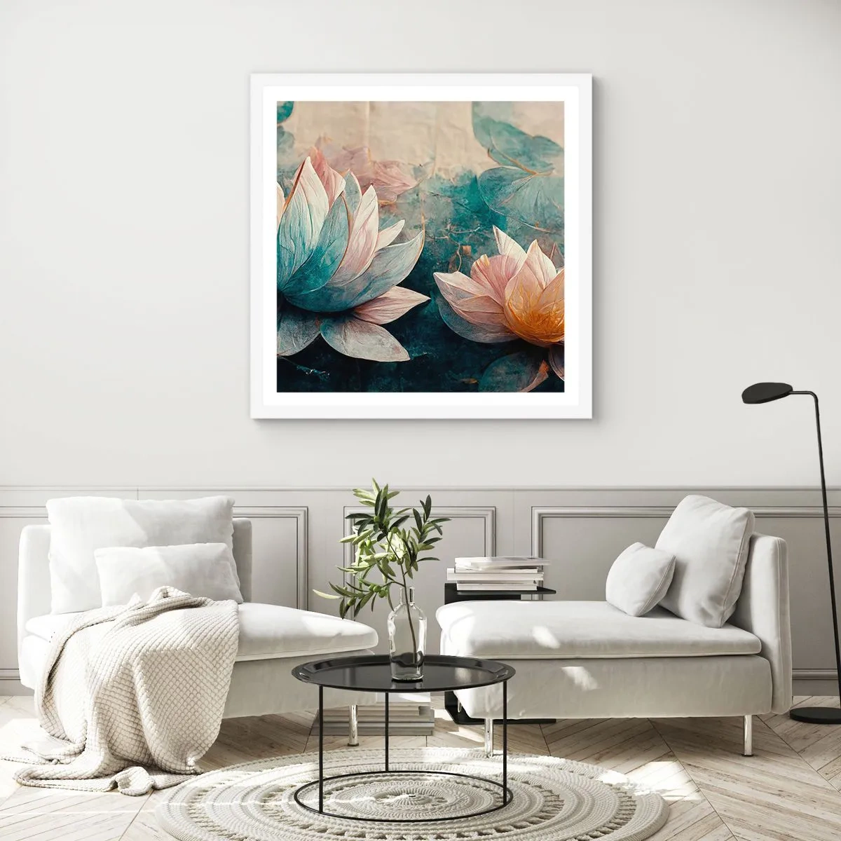 Pôster em moldura branca - Estrelas do lago - 40x40 cm