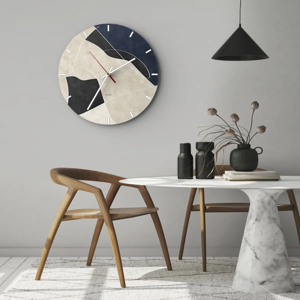 Relógio de parede - Relógio em vidro - Composição abstrata – contraste de cores - 30x30 cm