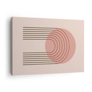 Quadro em tela - Motivo abstrato com círculo rosa e linhas - 70x50cm - Atração irresistível - Decoração de parede moderna para a sala de estar e quarto ARTTOR
