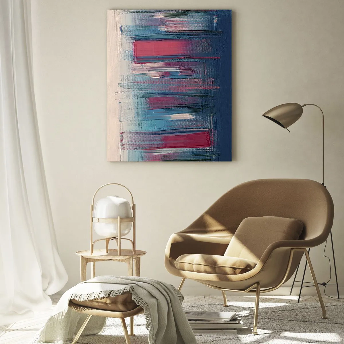 Quadro em vidro - Composição vertical em azul e vermelho - 50x70 cm