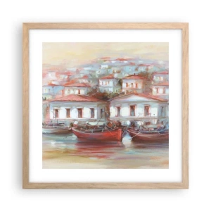 Pôster com moldura de carvalho claro - Cidade feliz - 40x40 cm
