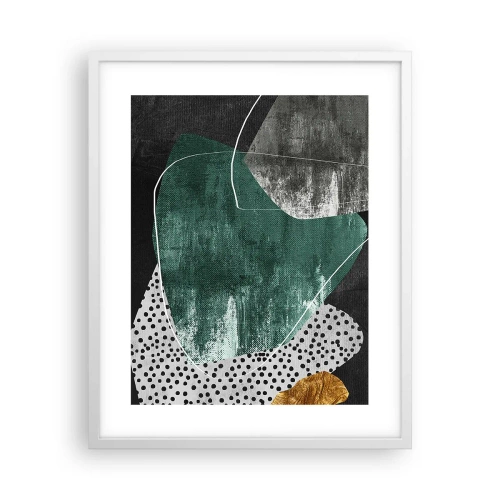 Pôster em moldura branca - Abstração colorida com folha de ouro - 40x50 cm