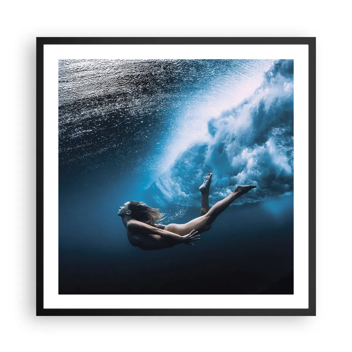 Pôster com moldura preta - Sereia moderna - 60x60 cm