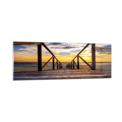 Quadro em vidro - Direto para a praia tranquila ao pôr do sol - 90x30 cm