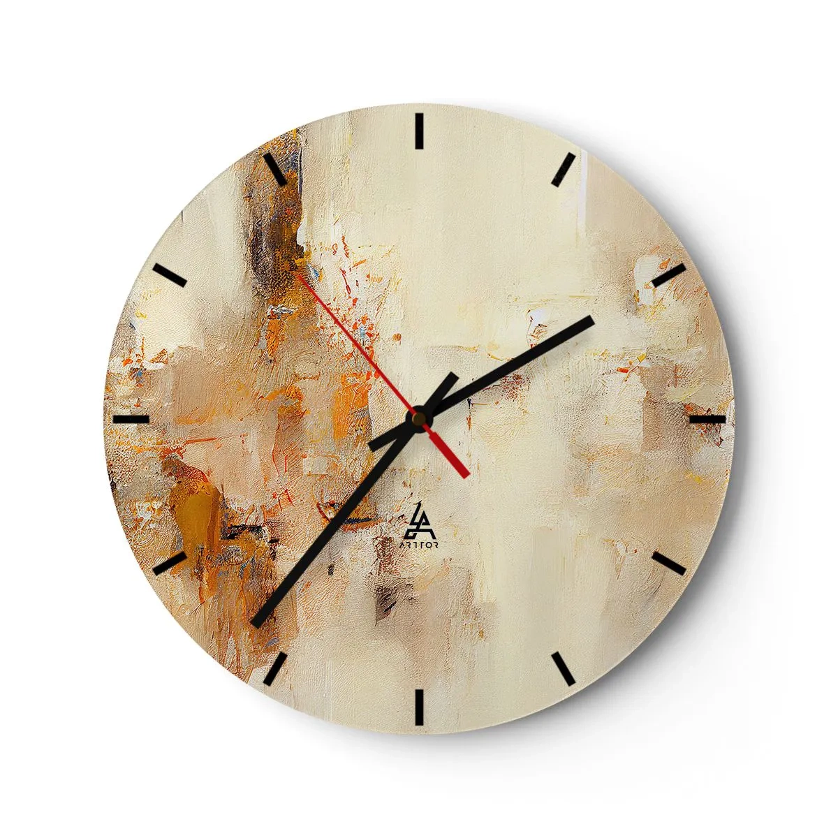 Relógio de parede - Relógio em vidro - Uma composição abstrata em tons de bege e laranja. - 30x30cm - Alma de âmbar - Decoração de parede moderna para a sala de estar, cozinha e quarto ARTTOR