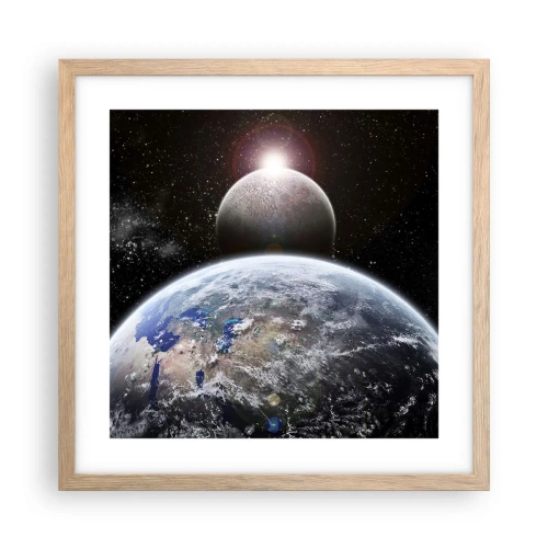 Pôster com moldura de carvalho claro - Paisagem espacial - o nascer do sol - 40x40 cm