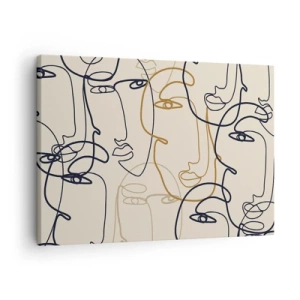 Quadro em tela - Rostos de arte de linha minimalista em um fundo claro - 70x50cm - Retrato multiplicado - Decoração de parede moderna para a sala de estar e quarto ARTTOR