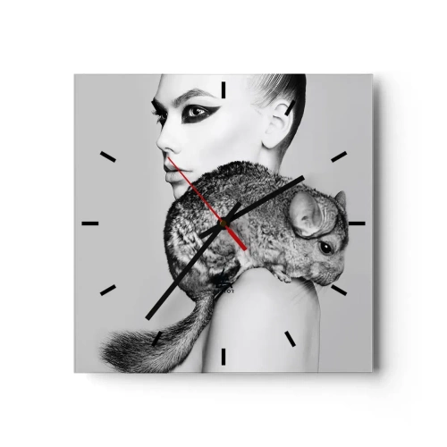 Relógio de parede - Relógio em vidro - A dama com a chinchila - 30x30 cm