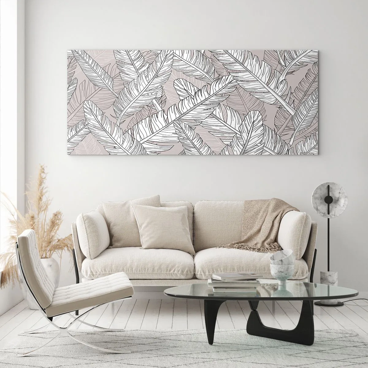 Quadro em vidro - Turbilhão de penas - 120x50 cm