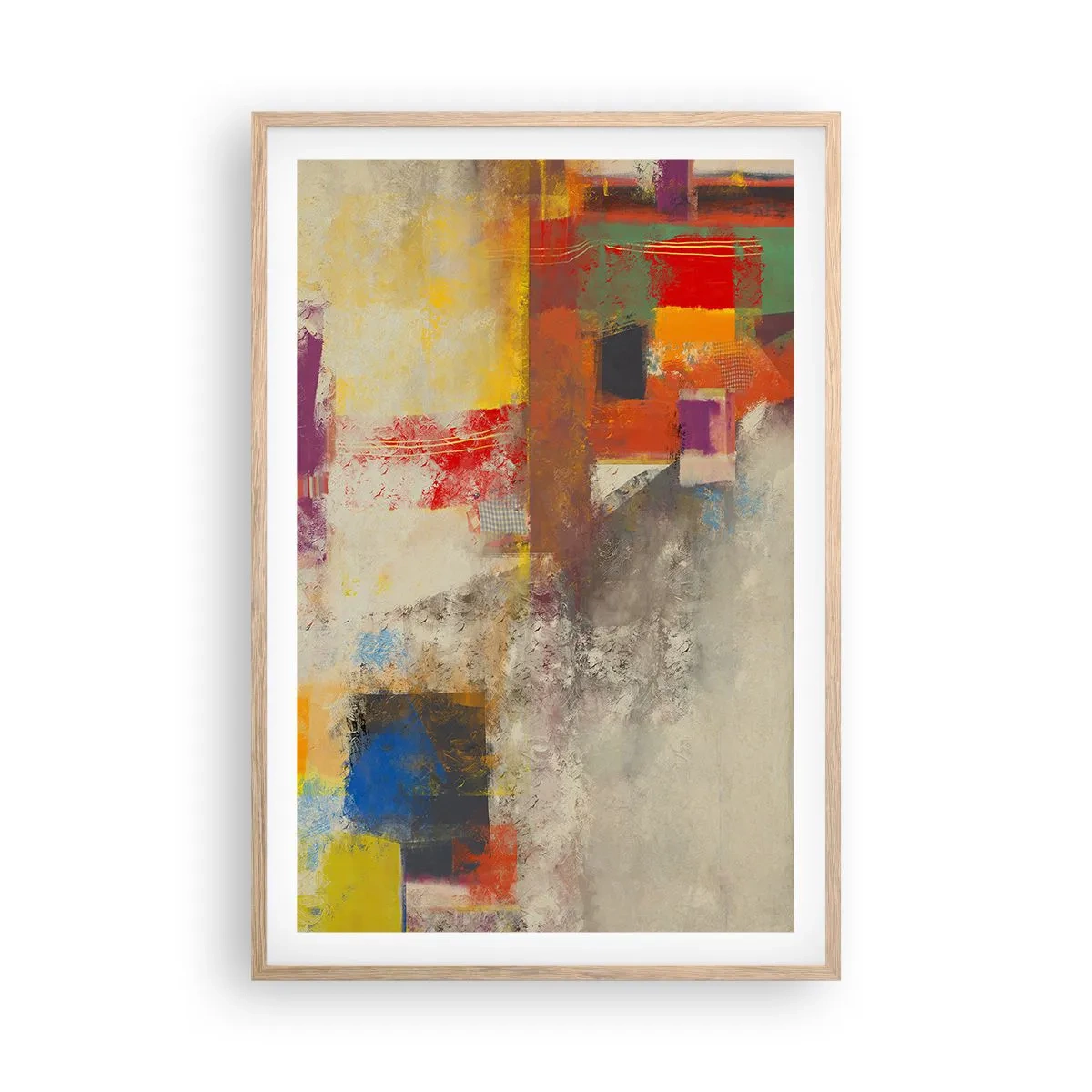 Pôster com moldura de carvalho claro - Geometria das cores - 61x91 cm