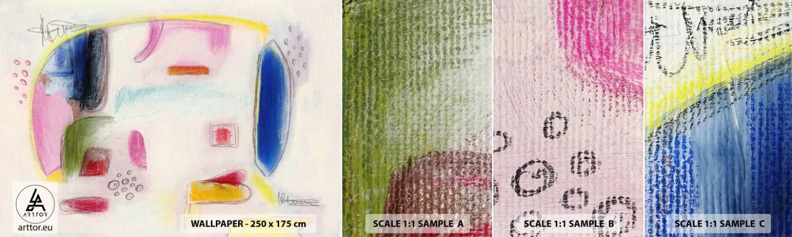 Amostra de papel de parede autocolante Deluxe Sticker - Mais convexo do que côncavo ou plano - Abstração, Pedaço, Elefante - 100x30 cm