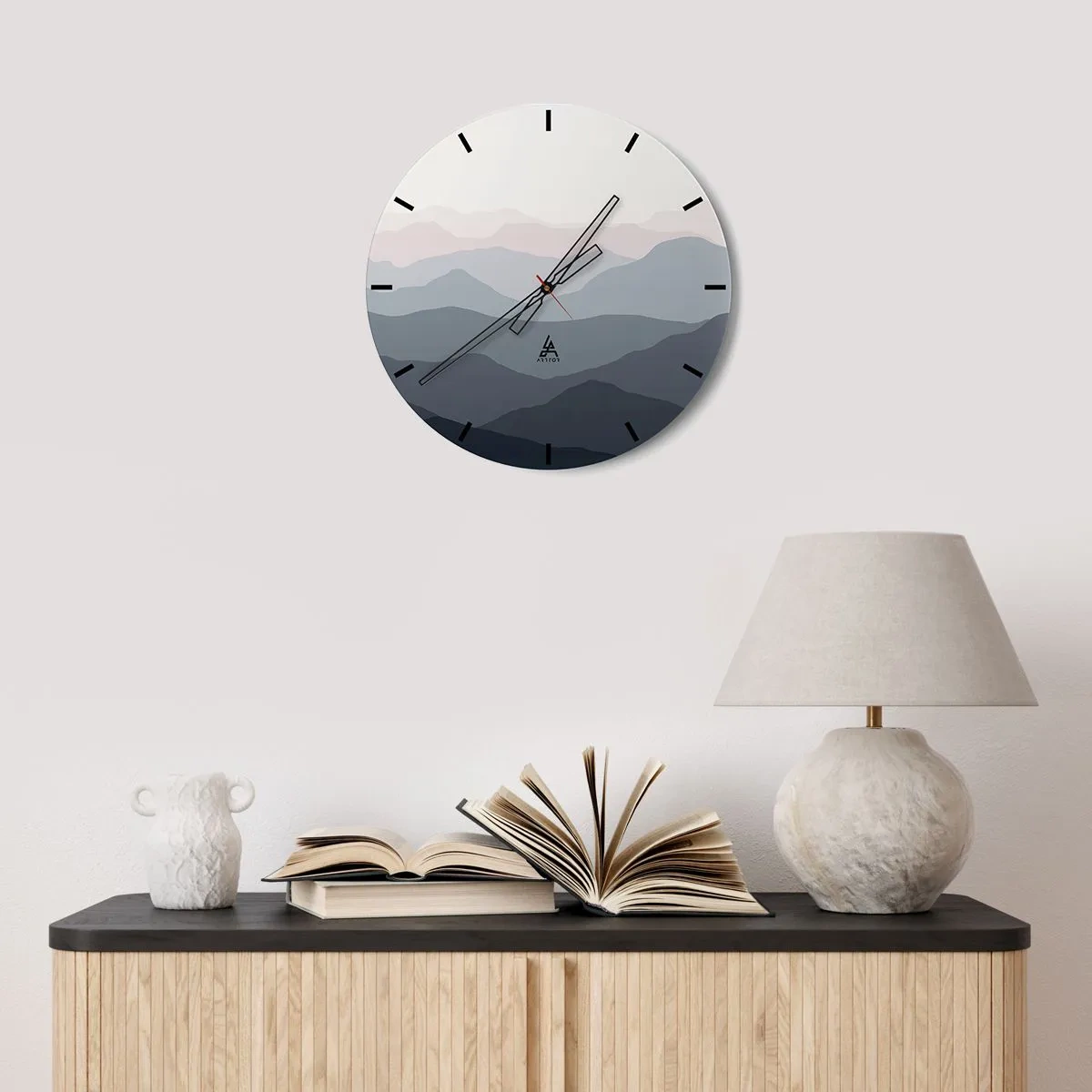 Relógio de parede - Relógio em vidro - Ondas de montanha - 30x30 cm