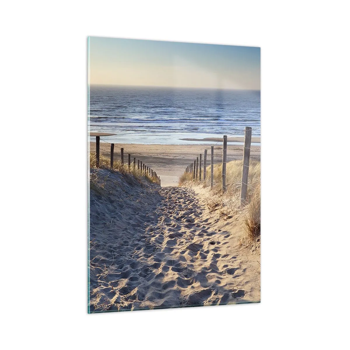 Quadro em vidro - O som do mar, o canto dos pássaros, a praia selvagem entre a relva... - 50x70 cm