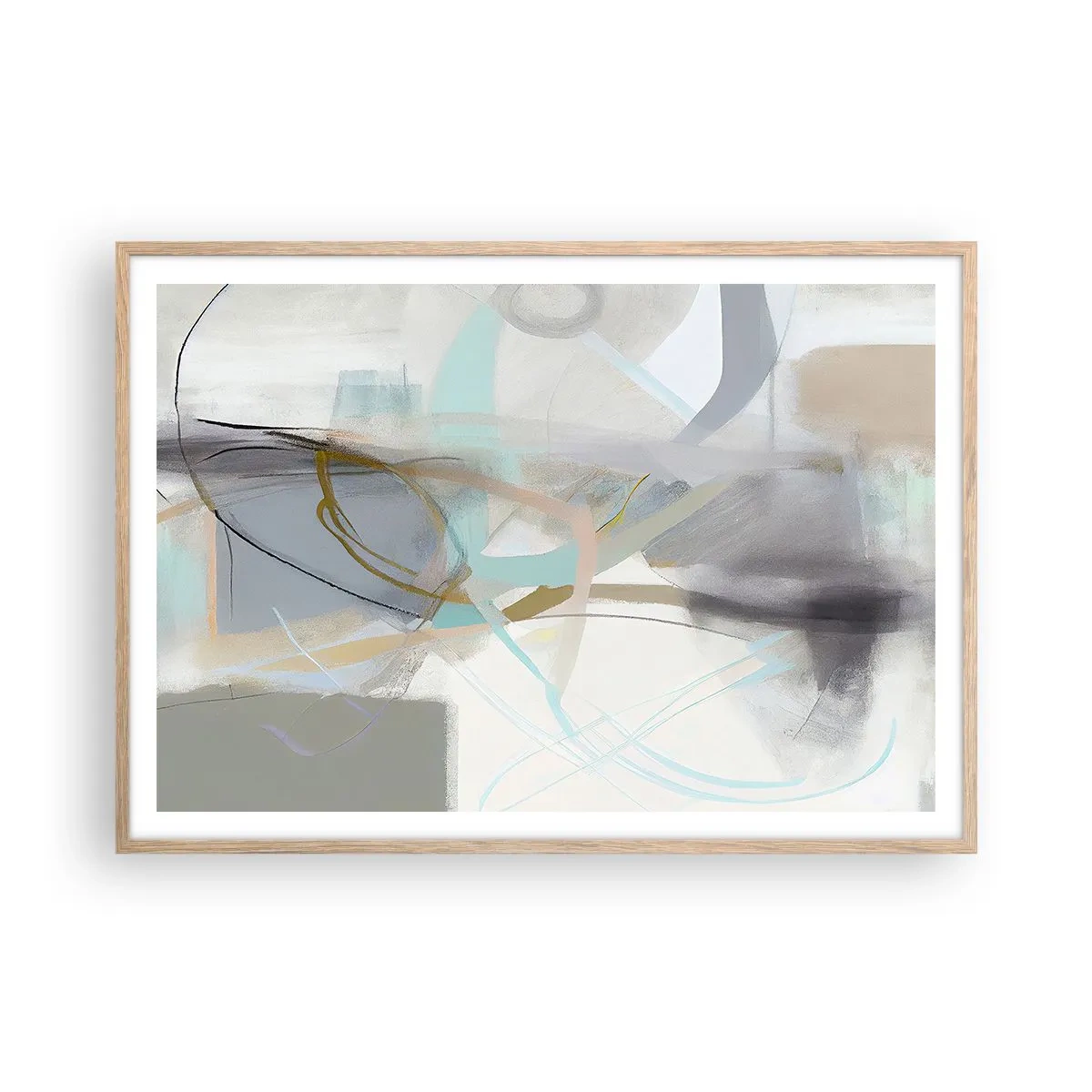 Pôster com moldura de carvalho claro - Abstração enevoada - 100x70 cm