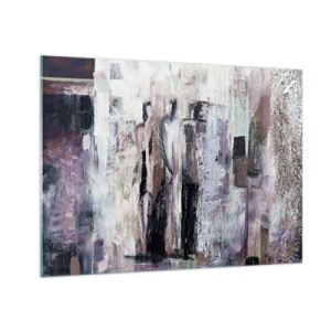 Quadro em vidro - Silhuetas abstratas de figuras contra um fundo de tinta texturizada - 70x50cm - Três misteriosos - Decoração de parede moderna para a sala de estar e quarto ARTTOR
