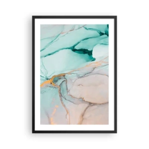 Pôster com moldura preta - Uma composição abstrata em tons de turquesa e dourado. - 50x70cm - Dança das formas e cores - Decoração de parede moderna para a sala de estar e quarto ARTTOR