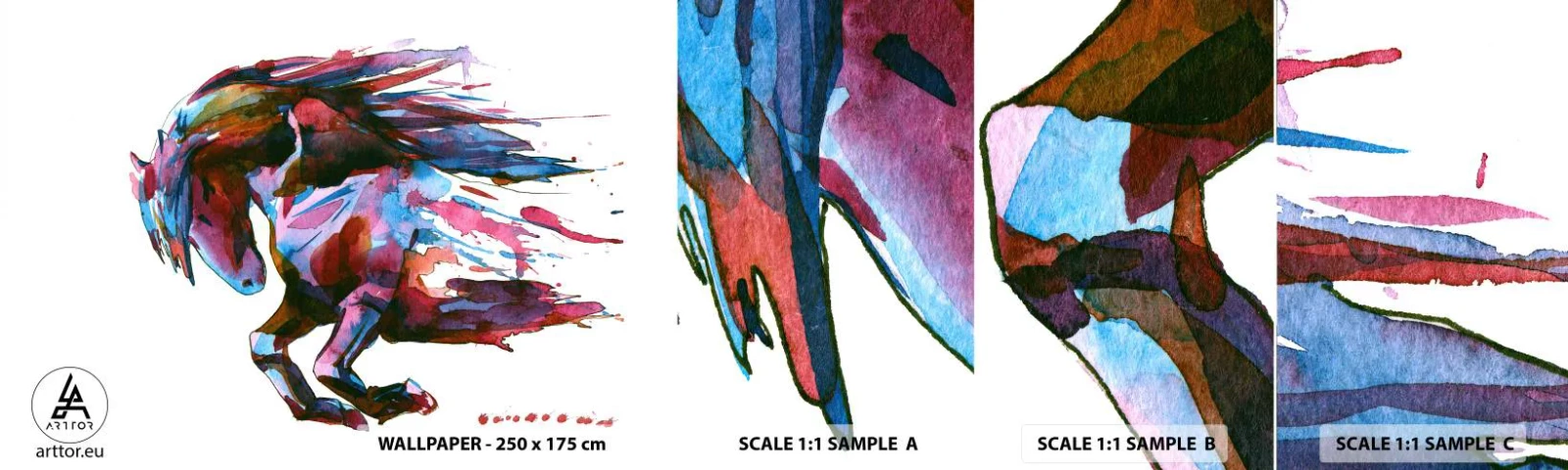 Amostra de papel de parede autocolante Deluxe Sticker - Em êxtase - Animais, Abstração, Cavalo - 100x30 cm