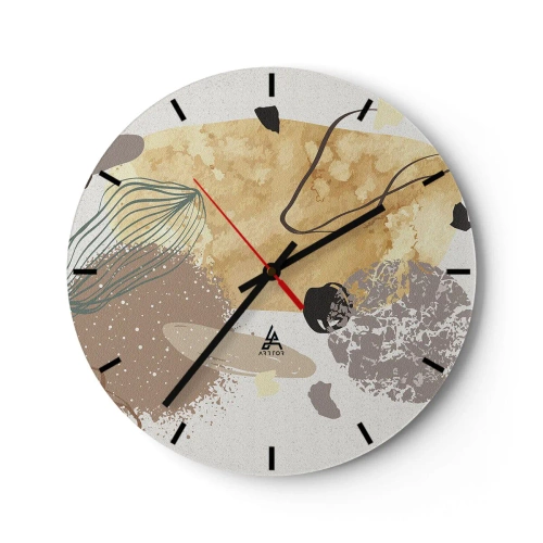 Relógio de parede - Relógio em vidro - Abstração artística em tons de bege e marrom - 30x30cm - Plumcologia aplicada - Decoração de parede moderna para a sala de estar, cozinha e quarto ARTTOR