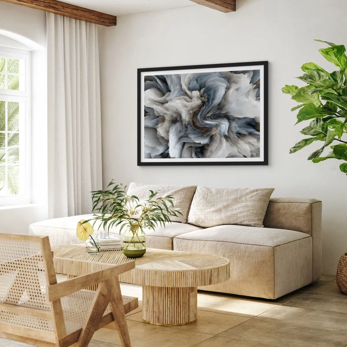 Pôster com moldura preta - Pedra e flor - 70x50 cm