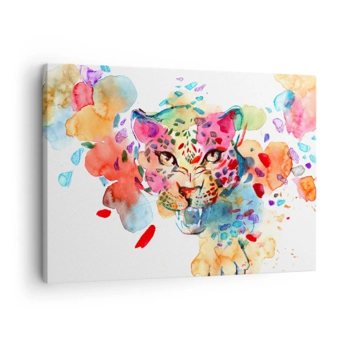 Quadro em tela - Retrato abstrato de um leopardo em cores intensas - 70x50cm - A Bela e a Fera - Decoração de parede moderna para a sala de estar e quarto ARTTOR