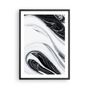Pôster com moldura preta - Padrão abstrato em preto e branco com linhas fluidas - 50x70cm - Uma combinação de opostos - Decoração de parede moderna para a sala de estar e quarto ARTTOR