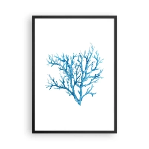 Pôster com moldura preta - Coral azul em estilo aquarela sobre fundo branco - 50x70cm - Filigrana náutica - Decoração de parede moderna para a sala de estar e quarto ARTTOR