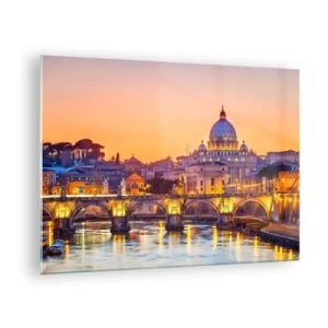 Quadro em vidro - Ponte e Basílica em Roma ao Pôr do Sol - 70x50cm - Crepúsculo sobre a Cidade Eterna - Decoração de parede moderna para a sala de estar e quarto ARTTOR