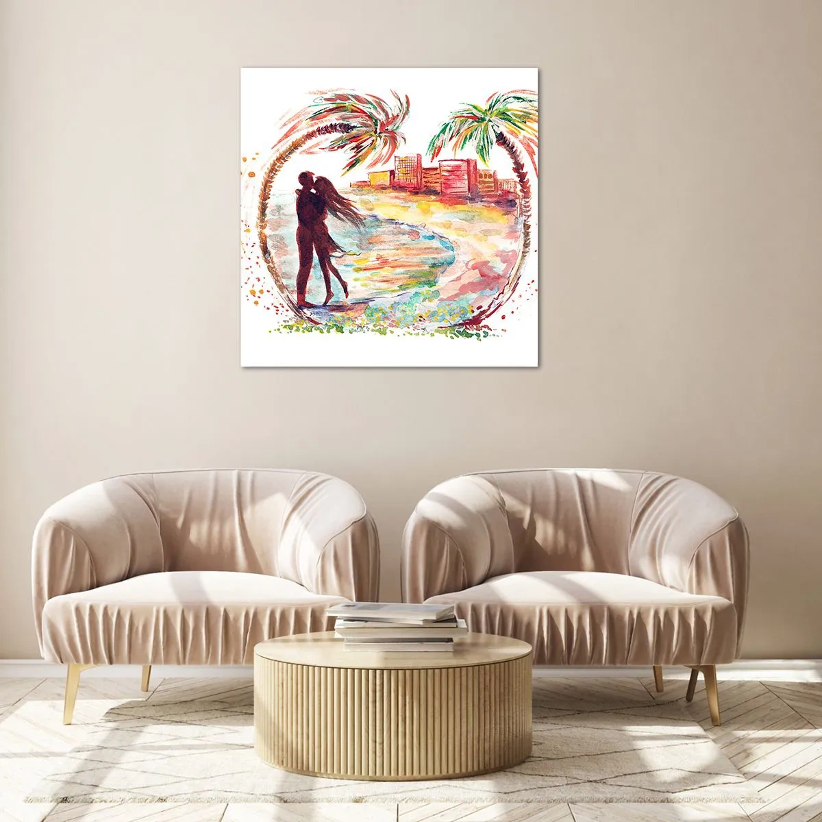 Quadro em vidro - Férias românticas - 50x50 cm