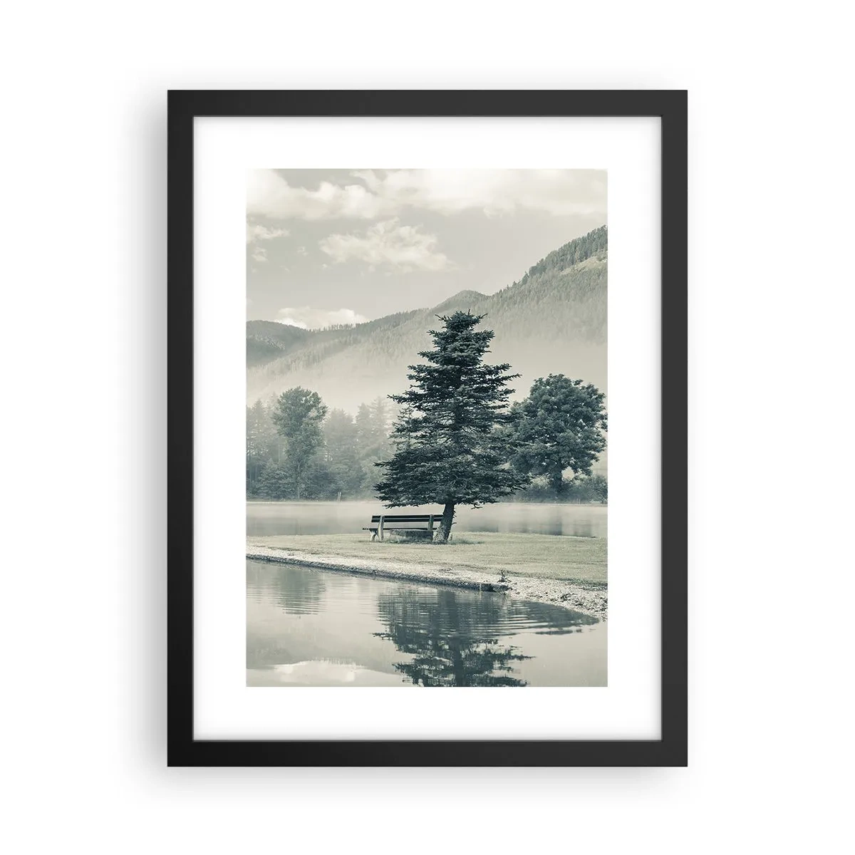 Pôster com moldura preta - O lago ainda está a dormir - 30x40 cm