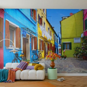 Papel de Parede Premium Sand - Beco doce e pastel - Cidade, Bicicletas, Beco - 450x315 cm