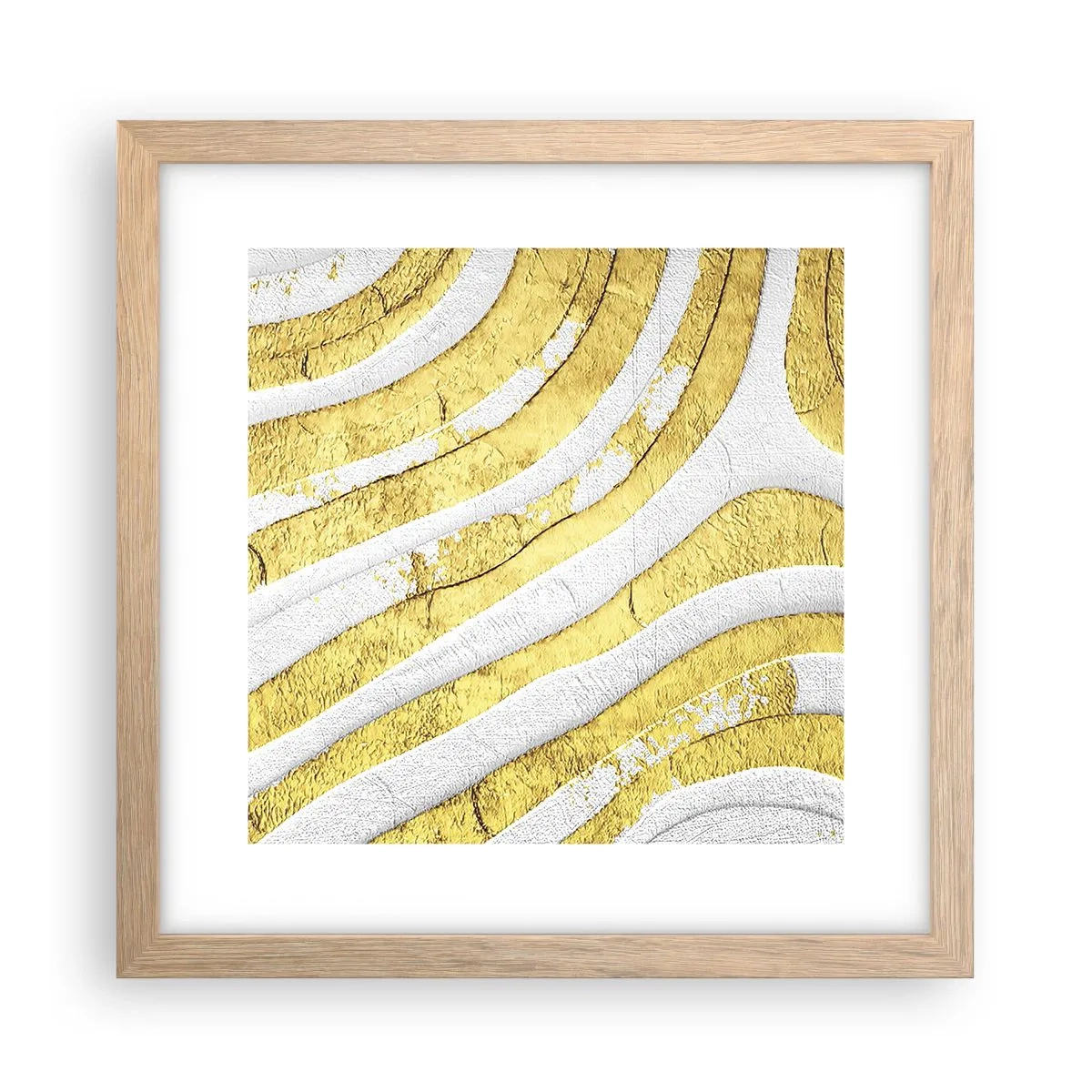 Pôster com moldura de carvalho claro - Composição a branco e ouro - 30x30 cm