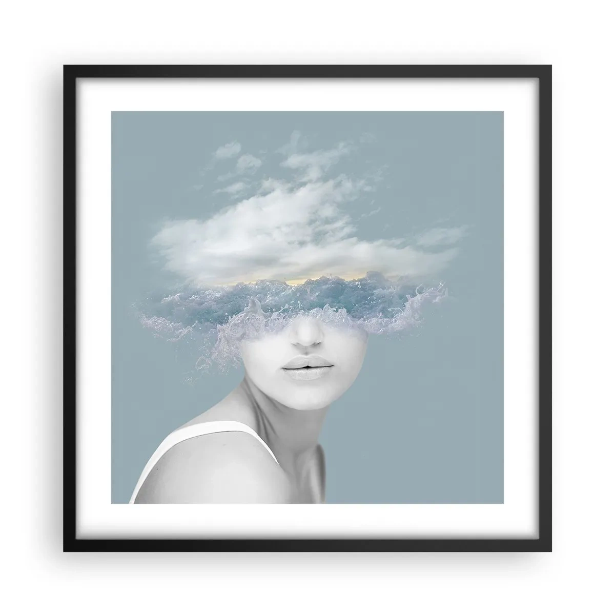 Pôster com moldura preta - Com a cabeça nas nuvens - 50x50 cm