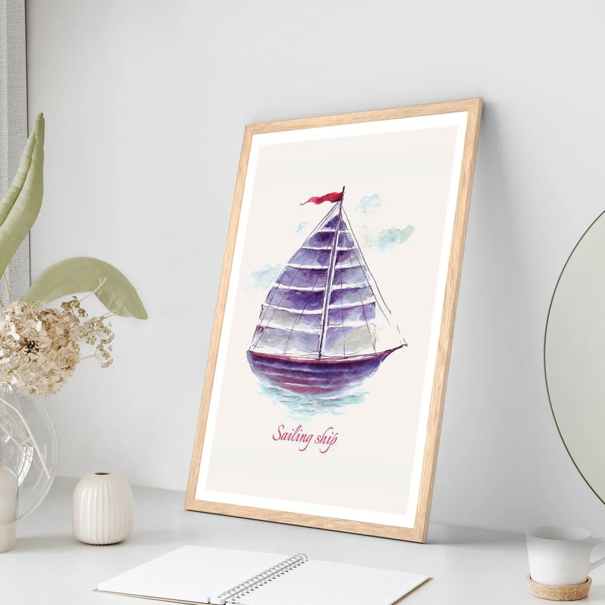 Pôster com moldura de carvalho claro - Cheio de velas e águas calmas - 30x40 cm