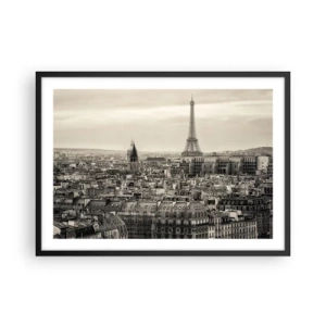 Pôster com moldura preta - Sobre os telhados de Paris - 70x50 cm
