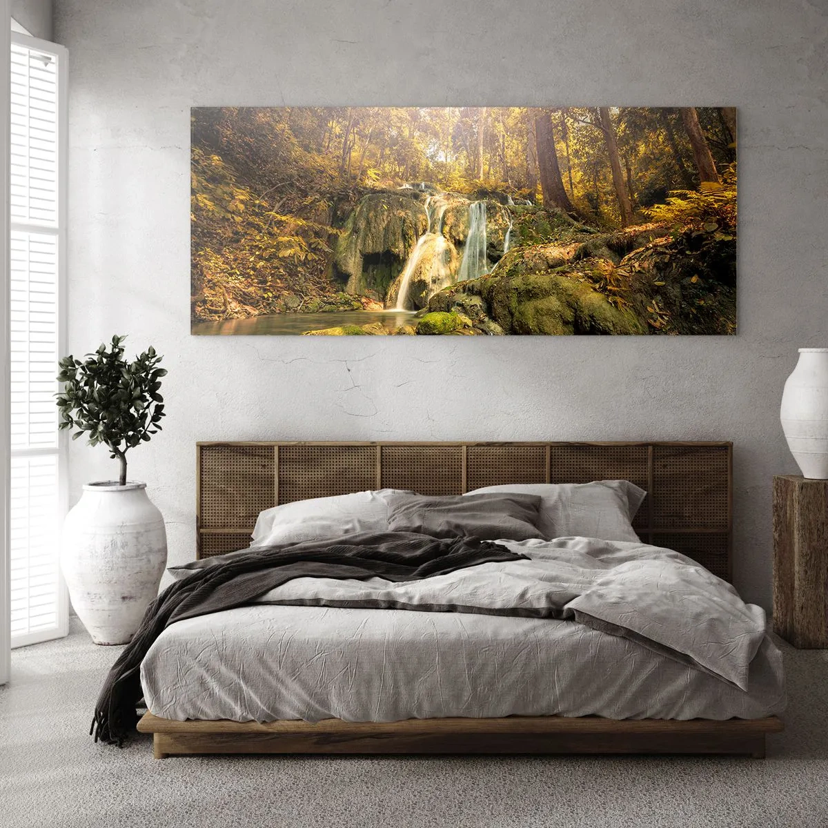 Quadro em vidro - Cascata na floresta - 100x40 cm