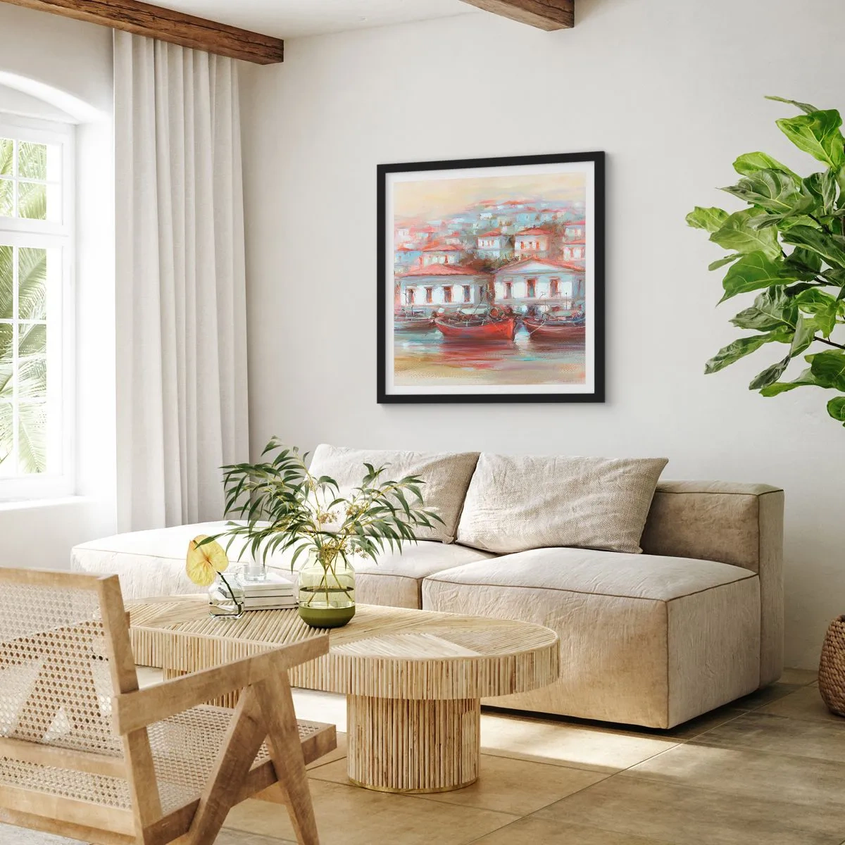 Pôster com moldura preta - Cidade feliz - 60x60 cm