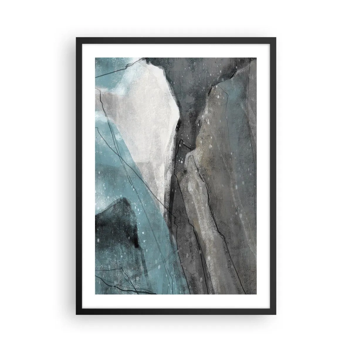 Pôster com moldura preta - Uma composição abstrata inspirada em uma paisagem montanhosa - 50x70cm - Resumo: rochas e gelo - Decoração de parede moderna para a sala de estar e quarto ARTTOR