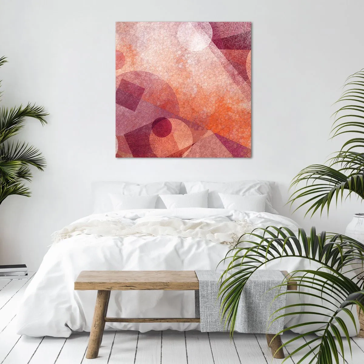 Quadro em tela - Transformações geométricas em rosa - 50x50 cm