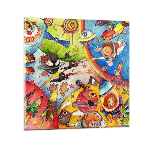 Quadro em vidro - Uma grande aventura espacial - 70x70 cm