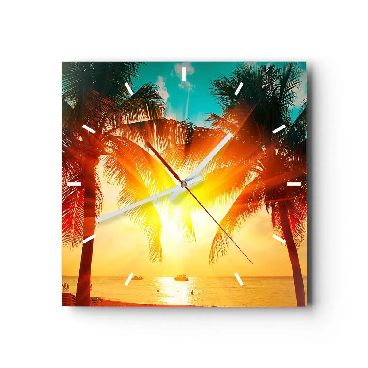 Relógio de parede - Relógio em vidro - Casal exótico - 40x40 cm