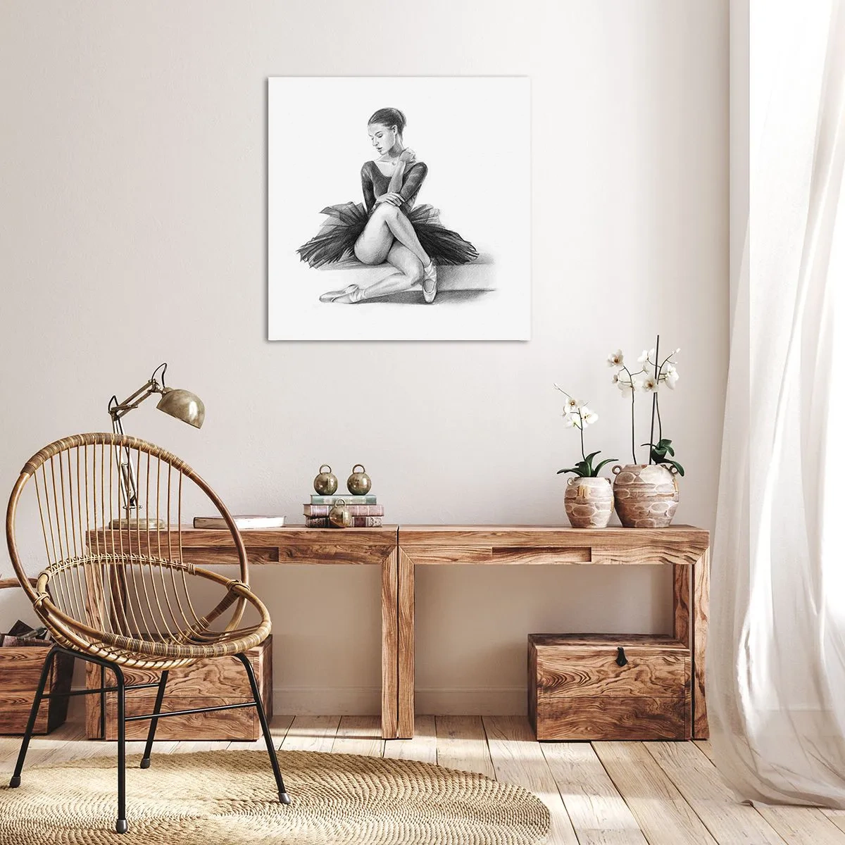 Quadro em tela - Encantada pela dança - 40x40 cm