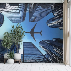 Papel de Parede Premium Canvas - Vista do desfiladeiro de vidro - Arquitetura, Avião, Cidade - 300x210 cm