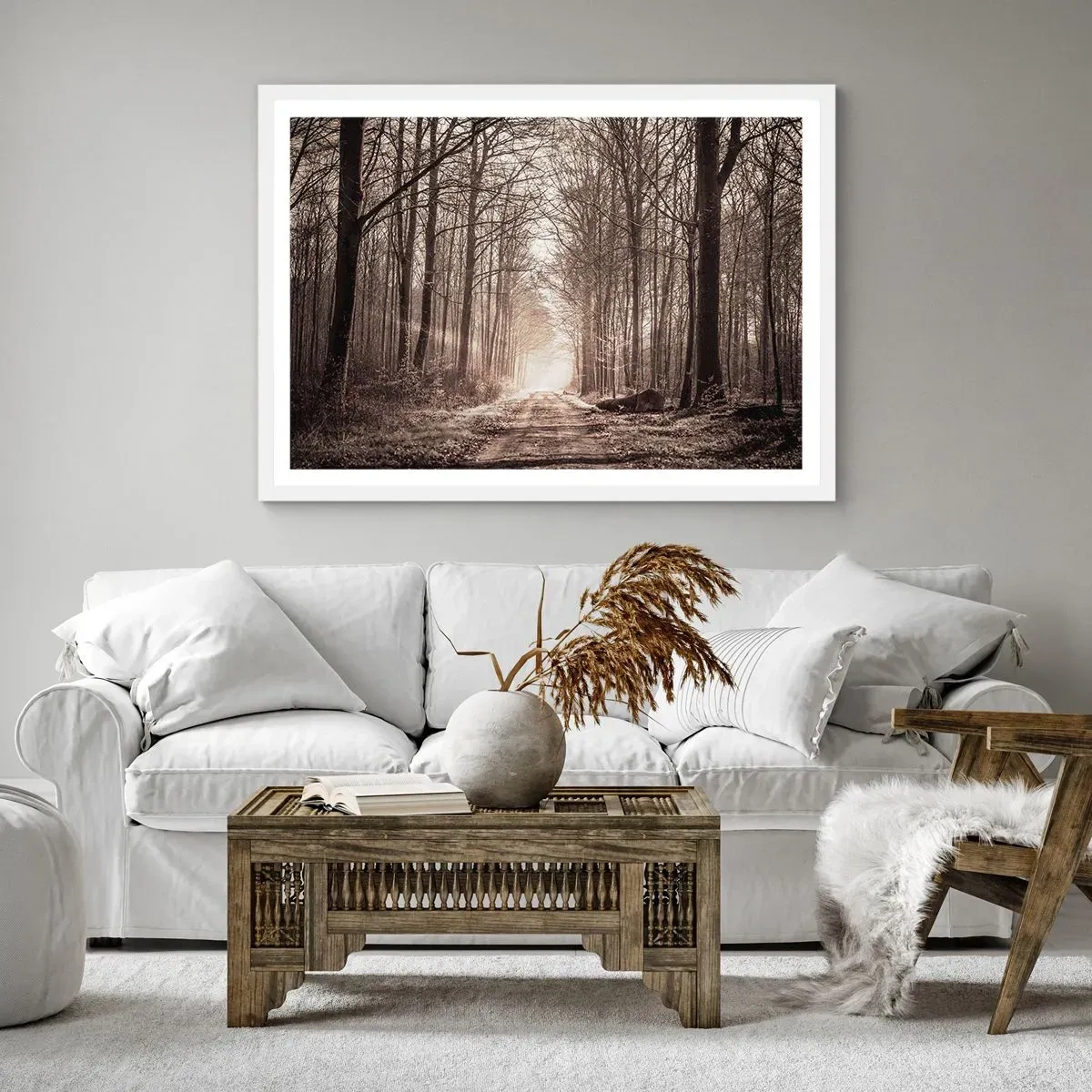 Pôster em moldura branca - Catedral na Floresta - 91x61 cm