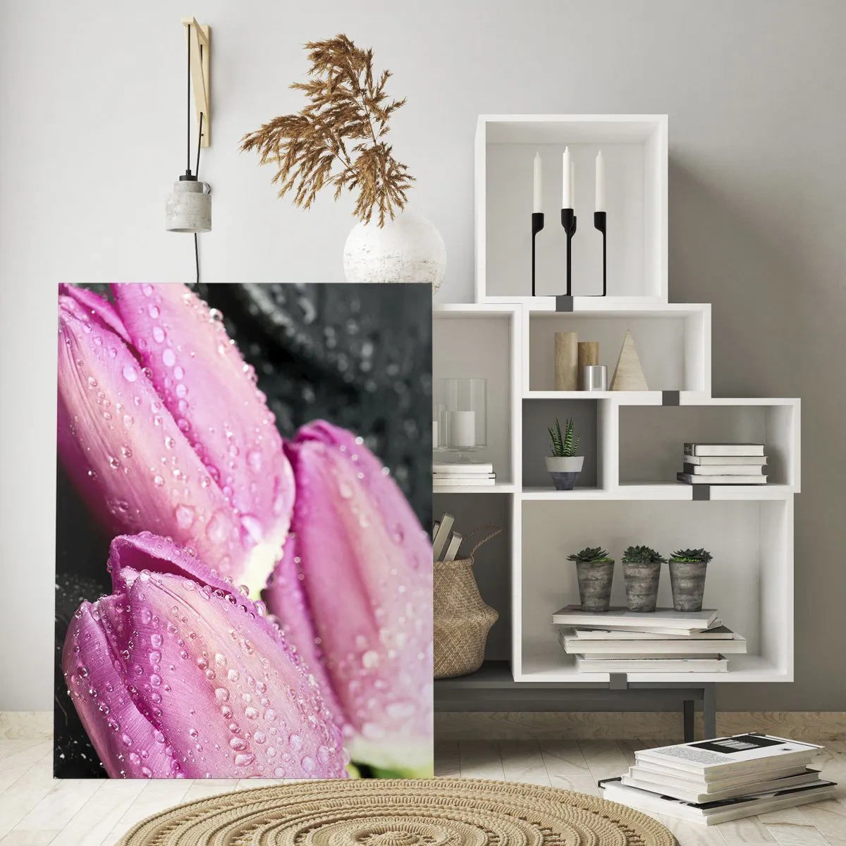 Quadro em vidro - Trio lilás três em pedra - 50x70 cm