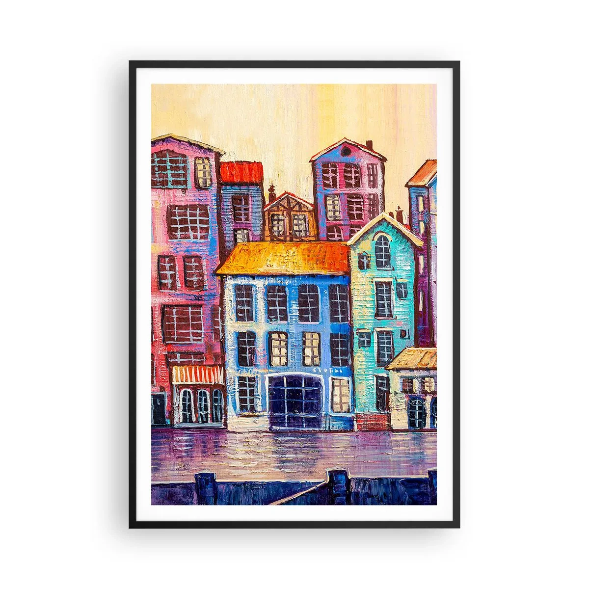 Pôster com moldura preta - Uma cidade como de um conto de fadas - 70x100 cm
