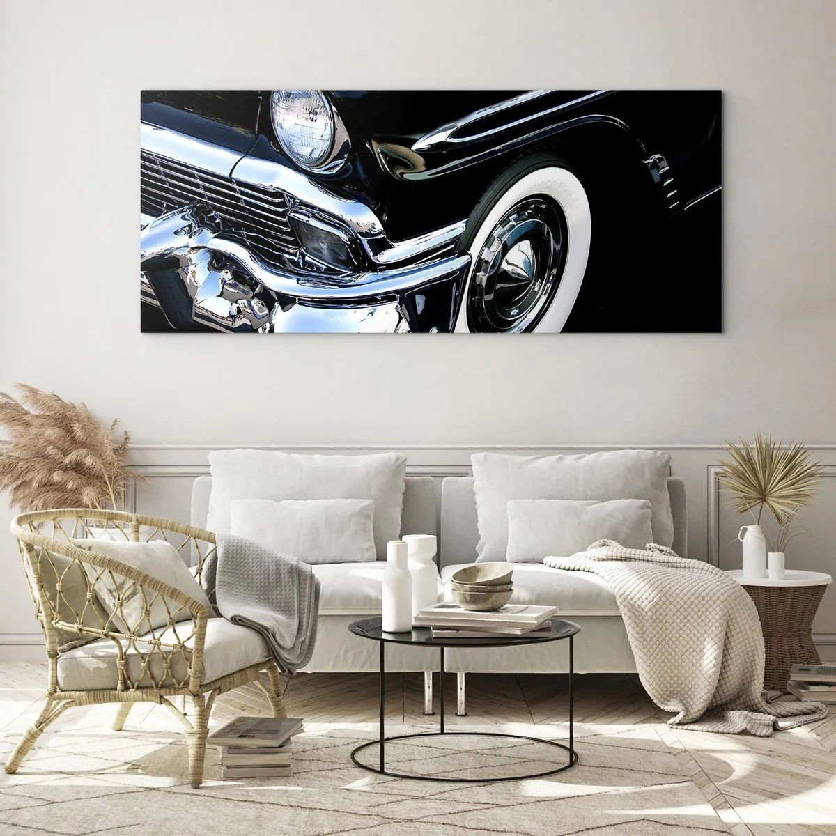 Quadro em vidro - Clássicos em prata, preto e branco - 90x30 cm