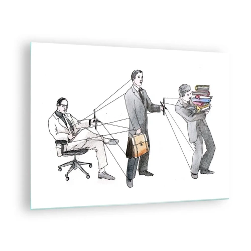 Quadro em vidro - Ilustração da hierarquia do trabalho de escritório - 70x50cm - Cada um tem o seu mestre - Decoração de parede moderna para a sala de estar e quarto ARTTOR