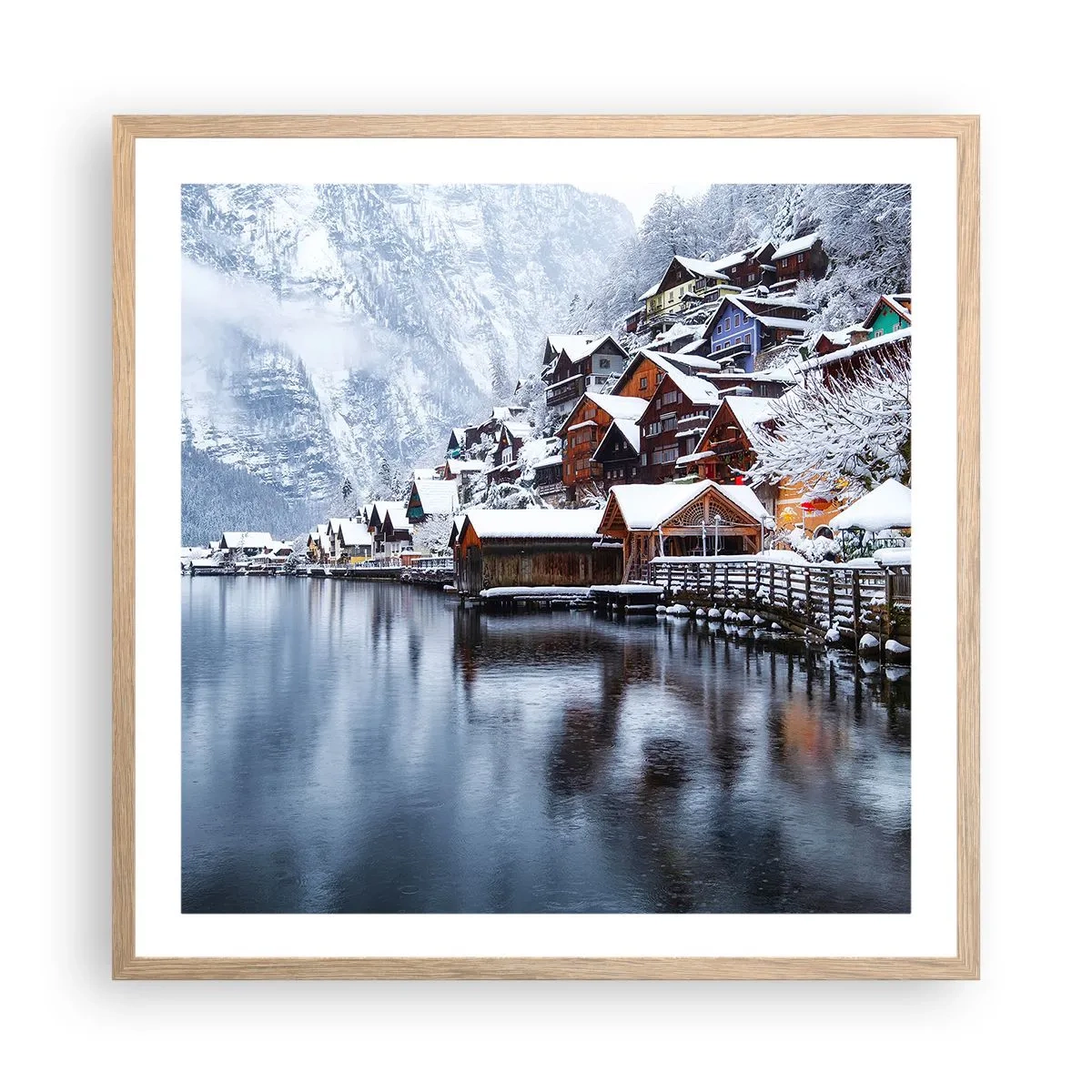 Pôster com moldura de carvalho claro - Na decoração de inverno - 60x60 cm