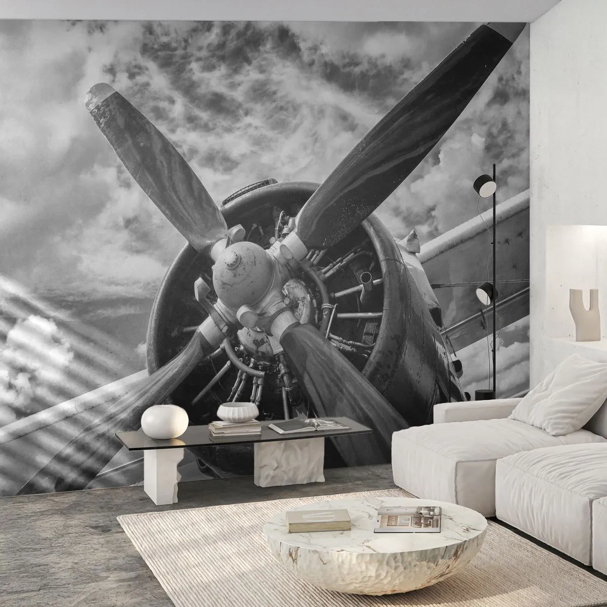 Papel de Parede Premium Canvas - O conquistador dos céus - Avião, Hélice de avião, Vintage - 250x175 cm